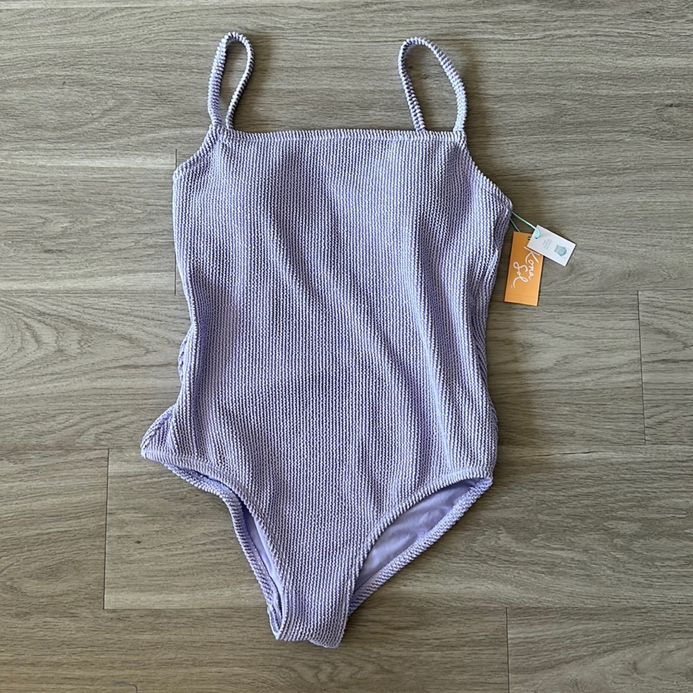 NWT Target Kona Sol Pucker Textured Square Neck High Coverage One Piece Swimsuit